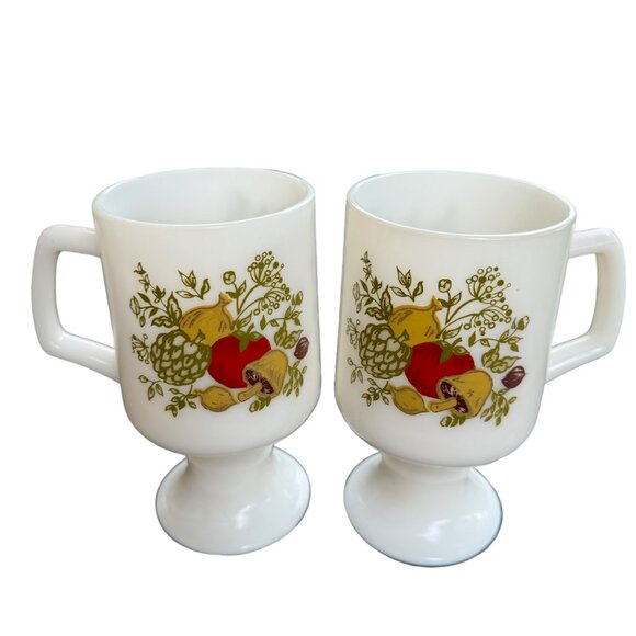 Vtg Corning Spice of Life Footed Mugs Set of 4 Milk Glass Pedestal Grandmugs - Picture 3 of 16